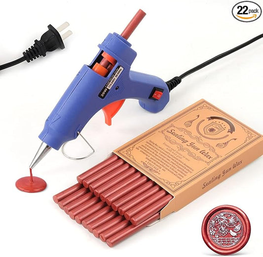 Wax Seal Kits, Wasole 20Pcs Wine Red Sealing Wax Sticks with 1 Pieces Glue Gun Set for Wax Seal Stamp, Great for Wedding Invitations, Birthday Cards, Envelopes, Gift Wrapping (Wine Red)