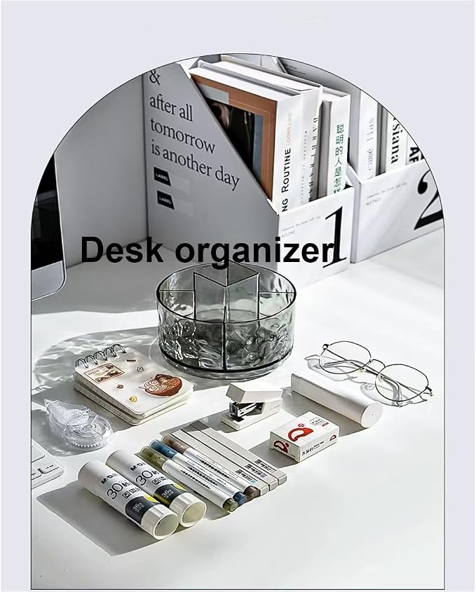 Heavy Duty Rotating Pencil Holder, Desk Organizer with Multi-Compartment Design-Stylish, Functional Storage Solution for Home Offices, Classroom, Art Supplies Storage (Transparent ripple)