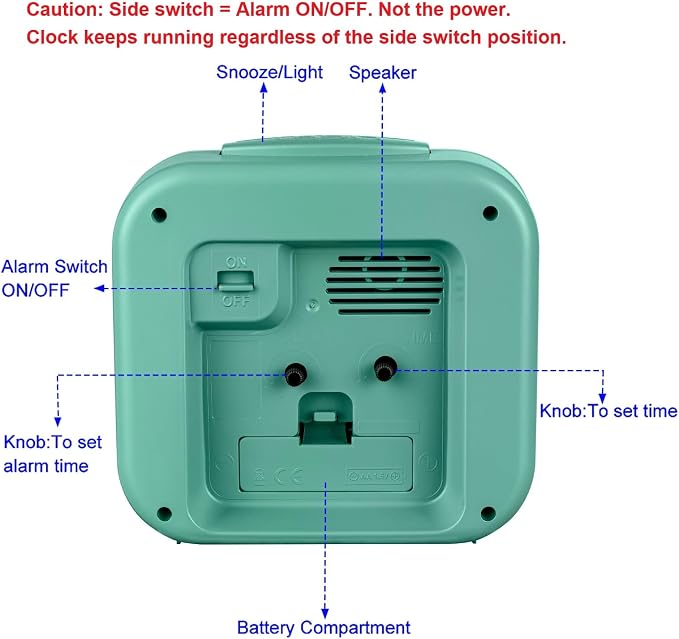 Tinload 5.5" Large No Ticking Analog Alarm Clock,Silent Readable for Seniors,Easy to Set,Gradual Rise Alarm,Big Numbers,Gentle Wake,Snooze, Lighted on Demand,Battery Operated,Green