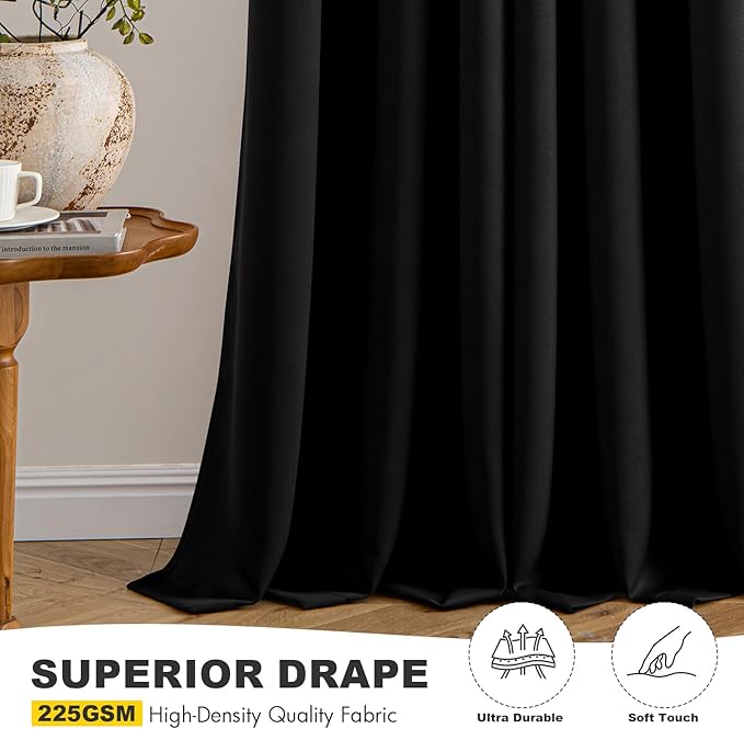MIULEE Blackout Curtains for Bedroom Living Room 2 Panels, Thermal Insulated Room Darkening Drapes Grommet Noise Reducing Light Blocking Window Treatments 48 Inches Long 40x48 Inch Black