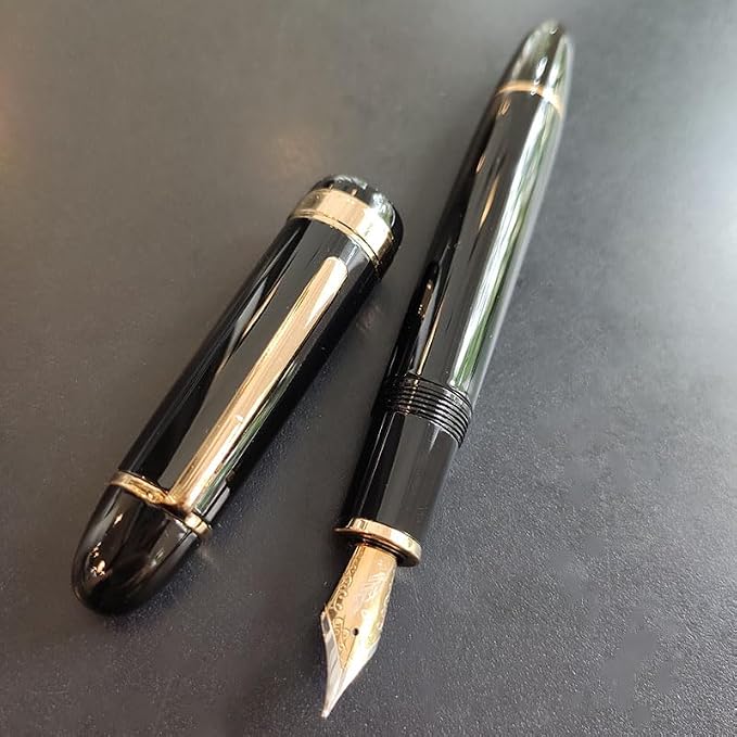 Luxury Fountain Pen, Fine Nib (F) Gold Trim Classic Executive Writing Pen,18K Gold Plated Nib, Professional Business Gift with Ink Refill Converter (Black Gold Trim)