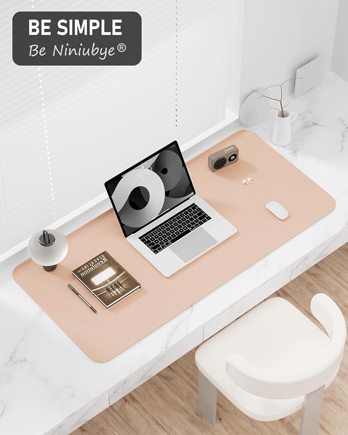 Desk Pad, 23.6" x 13.8" PU Leather Non-Slip Desk Mat Large Mouse Pad for Desktop, Waterproof Laptop Computer Writing Mat for Office, Home, Work, Gaming, Flesh Pink