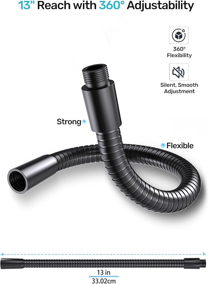 13-inch Microphone Gooseneck (5/8"-27 Thread) - 360° Adjustment, Heavy Duty &Flexible Metal Extension Arm with High Load-bearing Capacity for Podium, Drum Mic Stand, Lecture and DIY, Black