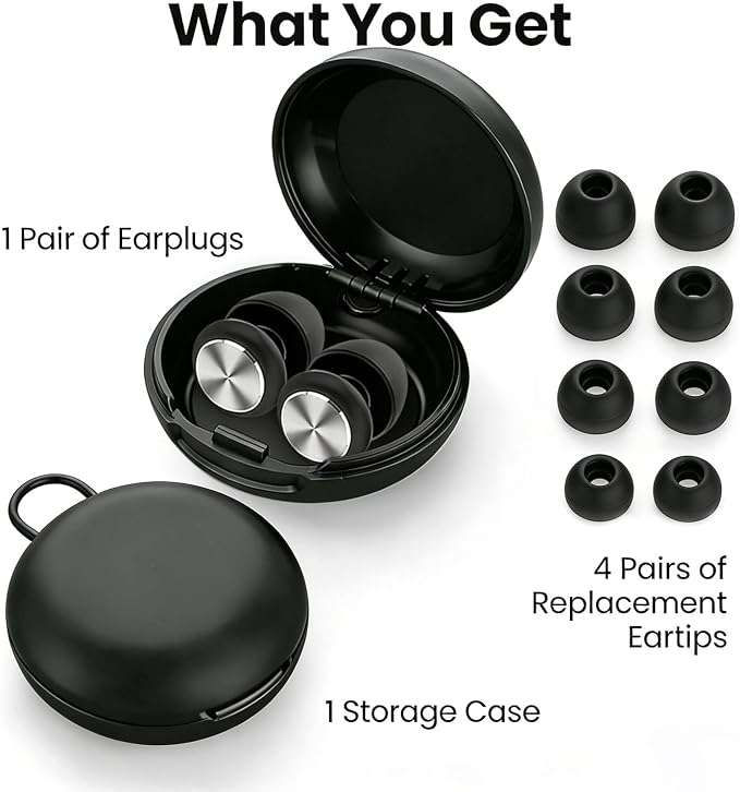 Ear Plugs for Noise Reduction – Reusable Silicone Earplugs with Filter Technology for Sleeping, Travel, Focus, Concerts & Motorcycling Ear Plug +8Tip (Bullet-Black)