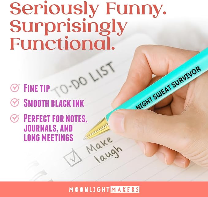 Moonlight Makers - Set of 5 Ballpoint Pens Black Ink- Engraved Funny Pens for Adults - Hotter Than Ever Appreciation Adult Gifts - Ideal Desk Decor for Work & Office Desk - Cute Packaging, Handy Clips