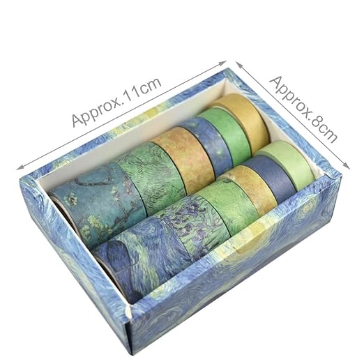 CooBigo 12 Rolls Washi Tape Set, Decorative Masking Tapes for Arts Scrapbook Planner Journaling Supplies Gift Wrapping DIY Crafts (Fangao Impression)