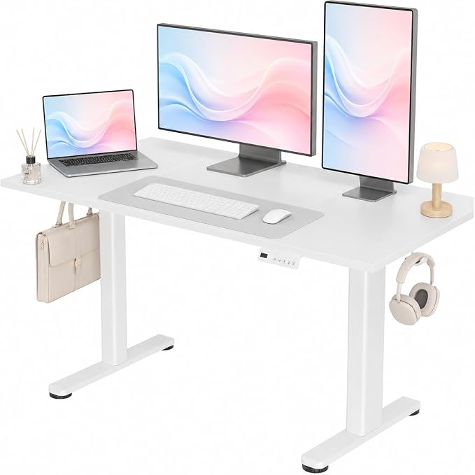 Claiks 48 x 24 Inch White Electric Standing Desk | Adjustable Height, Sit Stand, 3 Memory Presets, Cable Management, Spacious Ergonomic, Home Office & Bedroom