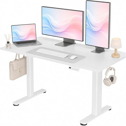 Claiks 48 x 24 Inch White Electric Standing Desk | Adjustable Height, Sit Stand, 3 Memory Presets, Cable Management, Spacious Ergonomic, Home Office & Bedroom
