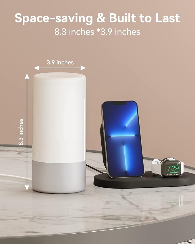 ROOTRO Table Lamp, [Advanced] Bedside Touch Control Lamp for Bedroom 3 Level Dimmable Warm White Lights with 256 RGB Color Mode Modern Deisgn Smart Nightstand Desktop LED Lamps Portable for Read