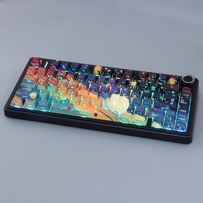 Tsungup Custom Keycaps,131 Keys PBT Starry Sky Side Print Keycaps,Cherry Profile Key Caps Keyboard Keycap Set for Cherry MX Switches Mechanical Keyboard(Black)