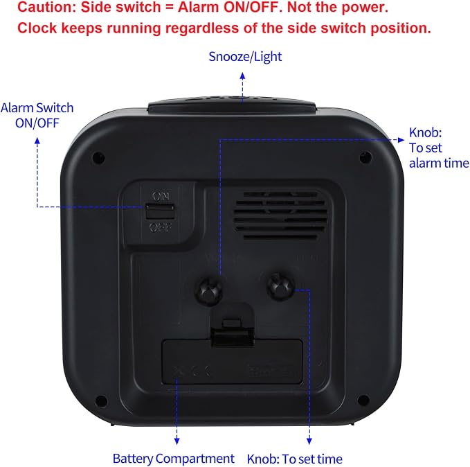 Tinload 5.5" Large No Ticking Analog Alarm Clock,Silent Readable for Seniors,Easy to Set,Gradual Rise Alarm,Big Numbers,Gentle Wake,Snooze, Lighted on Demand,Battery Operated(Black-B)