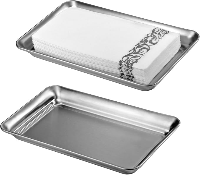 SheeChung Metal Vanity Tray, Bathroom Tray for Perfume Makeup Jewelry | Stainless Steel Farmhouse Vintage Decor Accessories, Countertop Storage Organizer for Hand Towel Candle Skincare, 9.9"x5.9"