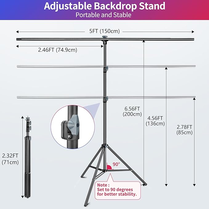 Green Screen Backdrop Kit, 5 x 6.5 ft Portable Chromakey Green Screen with T-Shaped Stand & Carrying Bag & 5 Clamps, Greenscreen Background for Streaming, Gaming, Zoom