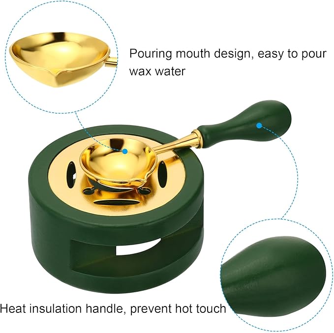 PATIKIL Seal Kit, Wax Seal Warmer With Melting Spoon, Retro Melt Stove Pot Furnace Tool for Sealing Beads Stamp Letter Envelope, Dark Green