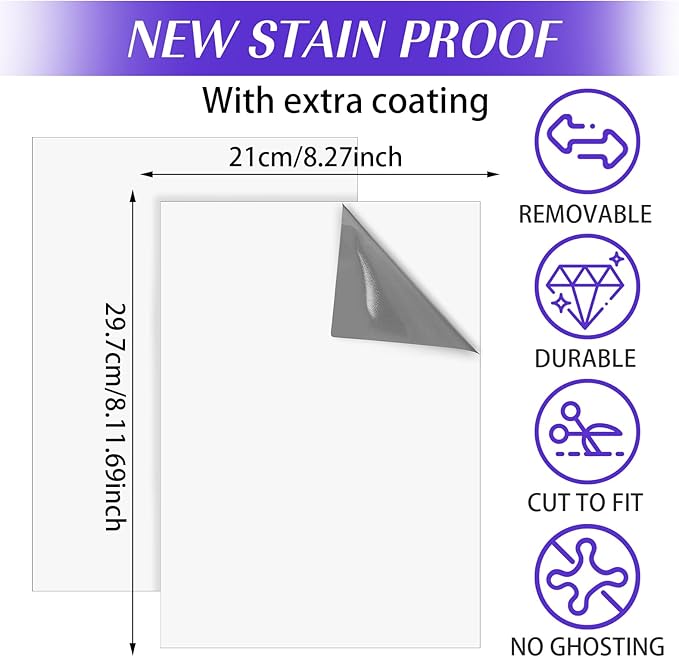 2 Pcs Dry Erase Board Sticker 8.3'' x 11.7'' Whiteboard Sticker Self-Stick Dry Erase Sheets Wallpaper Peel Stick New Stain Proof Dry Erase Stickers for Wall Desk Refrigerator Door Locker