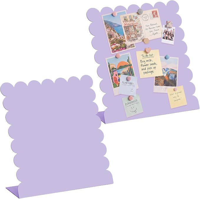 Gueevin 2 Pcs Magnet Board Standing Magnetic Metal Board for Desk and Wall Scalloped Magnetic Display Stand for Memos Photos and Documents Home Office School Desk Storage Decoration(Purple,Medium)