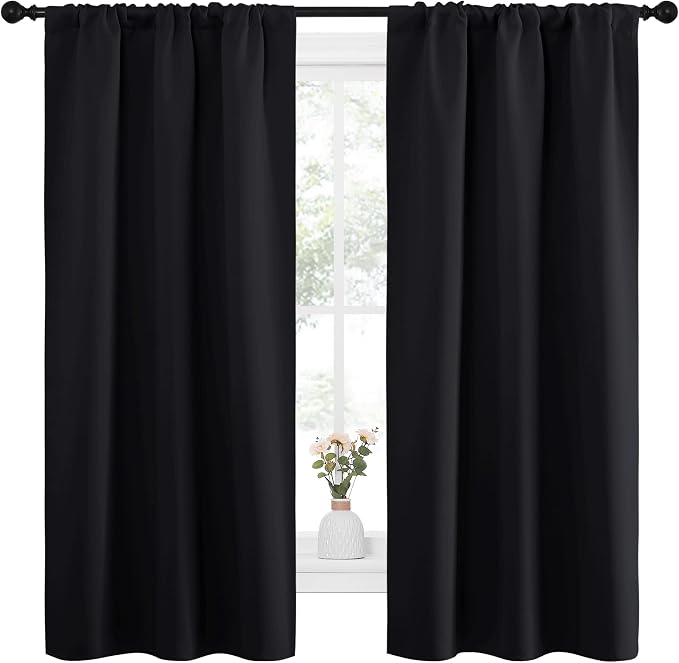 NICETOWN Black Out Curtain Panels for Kitchen - Energy Smart Decoration Thermal Insulating Blackout Drapes/Draperies for Small Window (2 Panels, 34 inches Wide by 63 inches Long)
