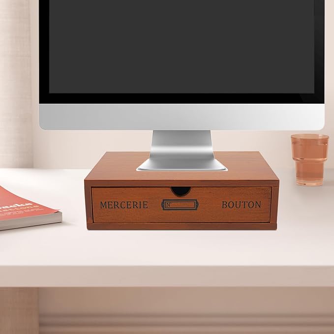 single drawer storage box wooden desk organizer pine wood varnish finish for makeup jewelry stationery small items monitor riser stand home office