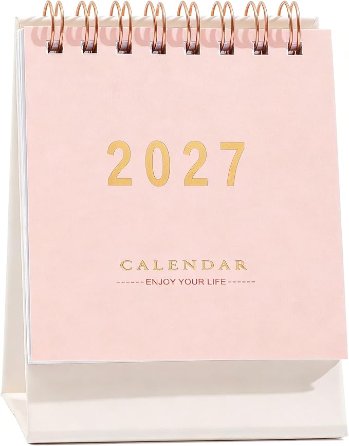 Mini Desk Calendar 2026-2027 - Runs From July 2026 until Dec 2027 Monthy Small Desktop Calendar 250 GSM Thick Paper Twin-Wire Binding for Home or Office (Pink)