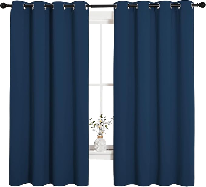 NICETOWN Bedroom Curtain Panels Blackout Draperies, Thermal Insulated Solid Grommet Blackout Curtains/Drapes (Moroccan Blue, 1 Pair, 55 by 68-inch)