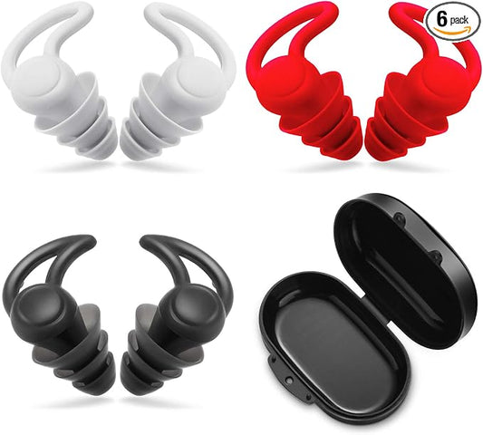 3 Pairs Ear Plugs for Sleeping Noise Reduction Silicone Sleep Earplugs Reusable Hearing Protection Sound Blocking Earplugs for Sleep Snoring Swimming Musician Construction (Black, Grey and Red)