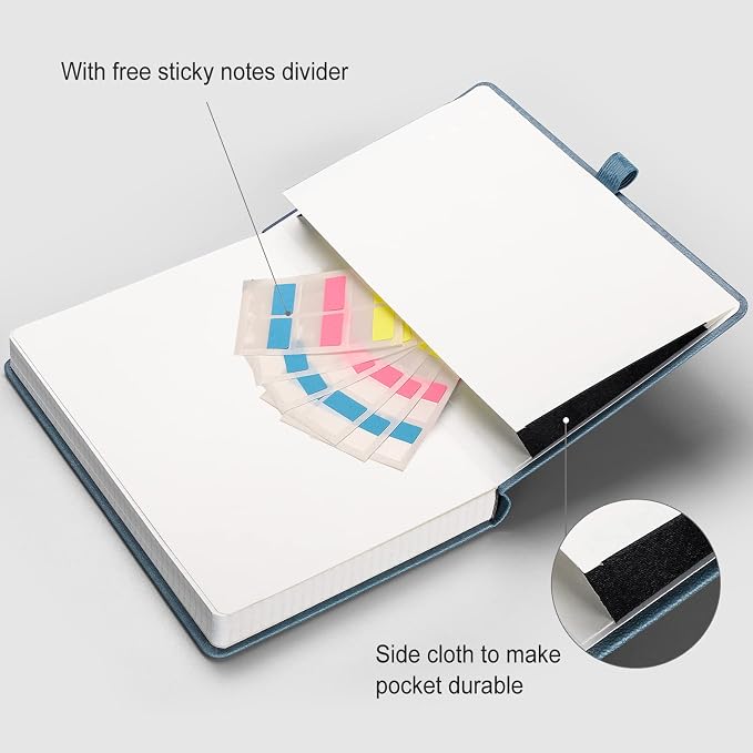 AHGXG Graph Paper Notebook - 320 Pages Grid Notebook Thick Journal A5, 100gsm Thick Graph Paper, Leather Hardcover, Inner Pocket,5.75'' × 8.38''- GrayBlue