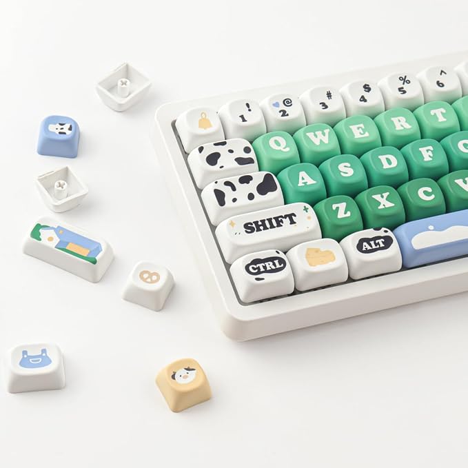 PBT Keycaps 126 Keys Cute Keycaps Dye-Sublimation Milk Cow Pasture Keycap MOA Profile Custom Keycap for Cherry Gateron MX Swithes Mechanical Keyboards