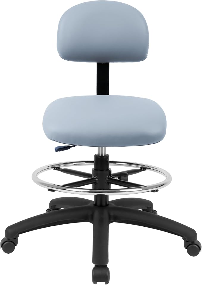 FSS Series Square seat Mid (19"-27") seat Height Chair. Vinyl-for Office, Garage, Desk, Shop, Computer, Doctor, Medical, Easy to Clean! 18" Footring (Gray, Mid Stool, _Standard Casters)