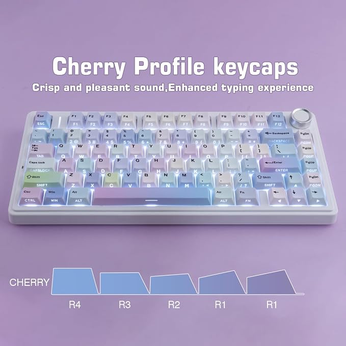 Sunzit Dreamy Purple Keycaps,132 Keys PBT Custom Side Print Keycaps,Cherry Profile Dye Sub Keycap Set,Cute Shine Through Keyboard Key caps for Mechanical Keyboards
