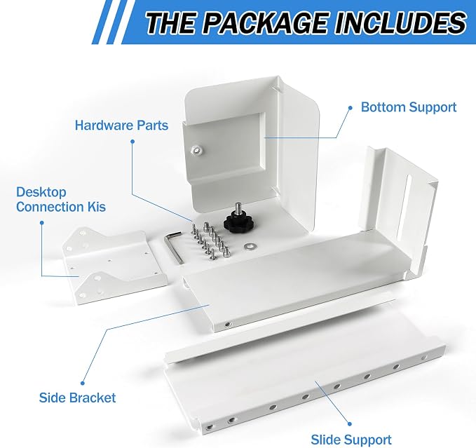TooCust Heavy Duty Under Desk PC Mount & Full Tower PC Wall Mount - Adjustable Width 5.5" to 9.8", Height 11"-21" - Computer Tower Stand Under Desk & Standing Desk PC Mount, White
