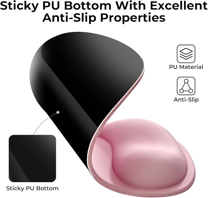 EooCoo Ergonomic Pink Mouse Pad with Gel Wrist Rest Support Middle Concave Design, Relieve Wrist Pain Mousepad, Wrist-Contoured Design for Carpal Tunnel Syndrome, Office Desk Accessories for Women
