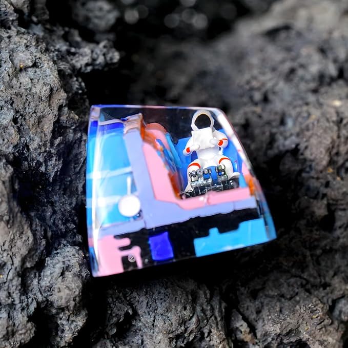 Astronaut Artisan Keycap Blue Spaceship - 1U ESC, R1 SA Profile Custom Handmade Resin Cherry MX Switch Key Cap Mechanical Keyboard, Cool Tech Gifts for Men, Dad, Father, Gamer, Space Lover