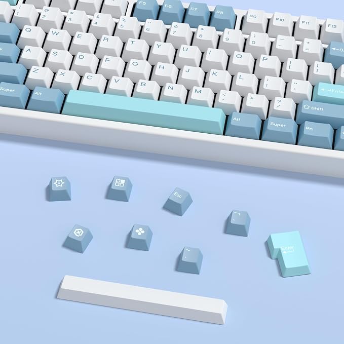 SHOKO PBT Double Shot Keycap Set,176 Keys Blue Cute Custom Key Caps Keycaps 60 Percent Cherry Profile Keycaps for 61/64/68/84/87/100/104/108 Mechanical Keyboard