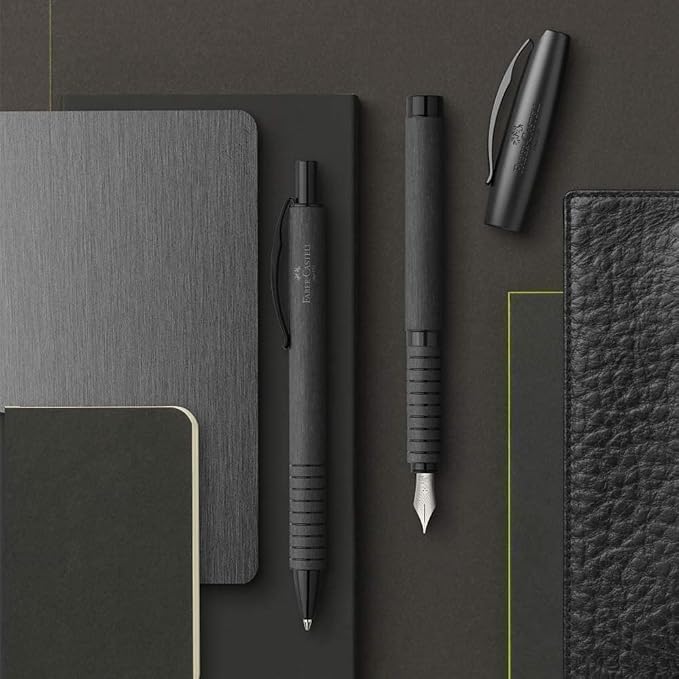 Faber-Castell Essentio Aluminum Black Fountain Pen - Fine Nib with Black Ink - Fine Writing Instruments