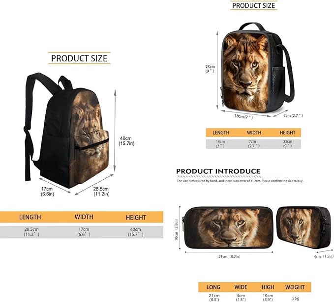 3D Leopard Printed Backpack for Boys 8-12 Cool School Backpack Set with Lunch Box and Pencil Bag Kids Large Capacity Bookbag Set Back to School Supplies