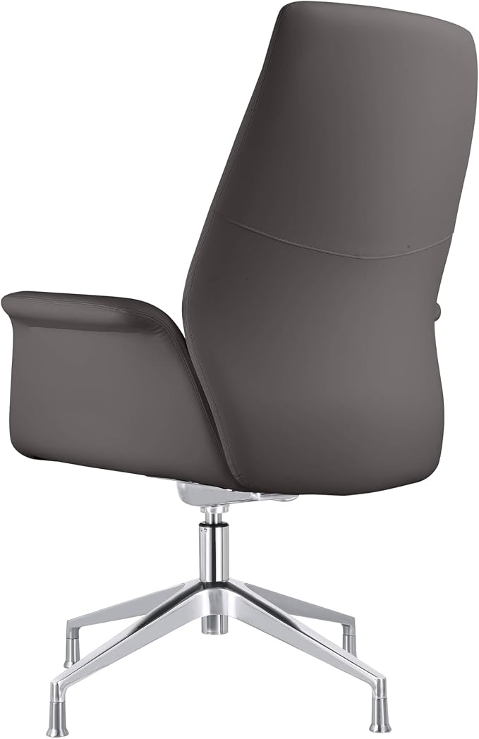 LeisureMod Mid-Century Modern Swivel Office Chair, Adjustable Height with Faux Leather Seat and Aluminum Frame, Grey