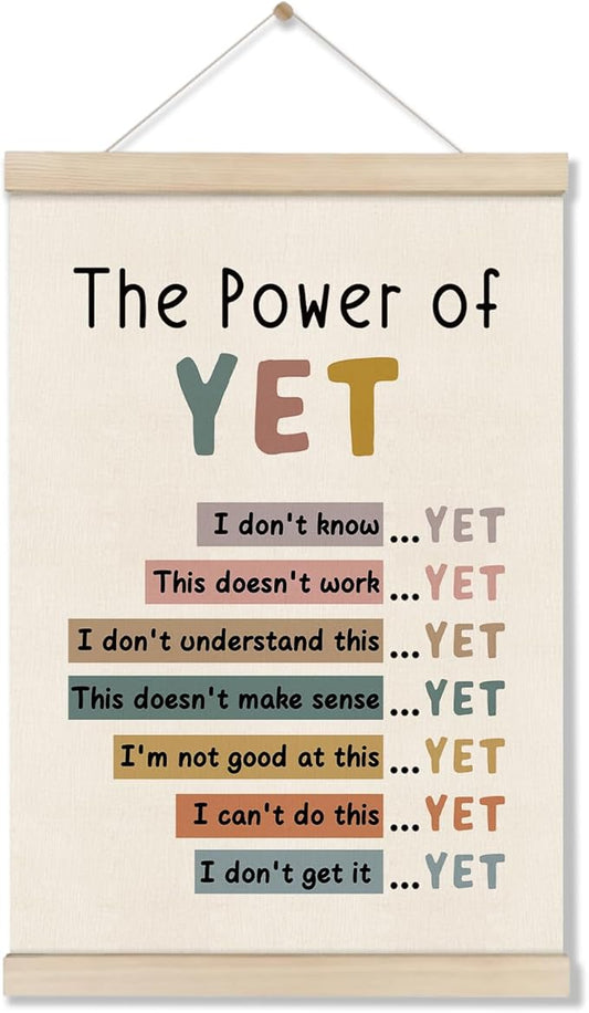 DOI-LANEE The Power of Yet Poster - Motivational Inspirational Wall Decor, Mental Health Therapy Office Decor, Growth Mindset Wall Art for Homeschool Classroom Counselor, 16x12 Inch