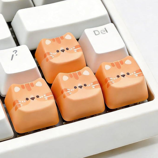 Artisan Keycaps, 4 Keys Cute Cat Custom Cover Caps for MX Mechanical Keyboard, Resin Handmade 1U Replacement for Esc Del Arrow Key (Orange Cat Set)