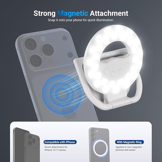 NEEWER ENTRY LEVEL VERSION N35 Magnetic Selfie Ring Light Compatible with MagSafe iPhone, 4W Bi Color Foldable Small Plastic LED Phone Fill Lighting 800mAh/CRI80+ for Recording Makeup Video Conference