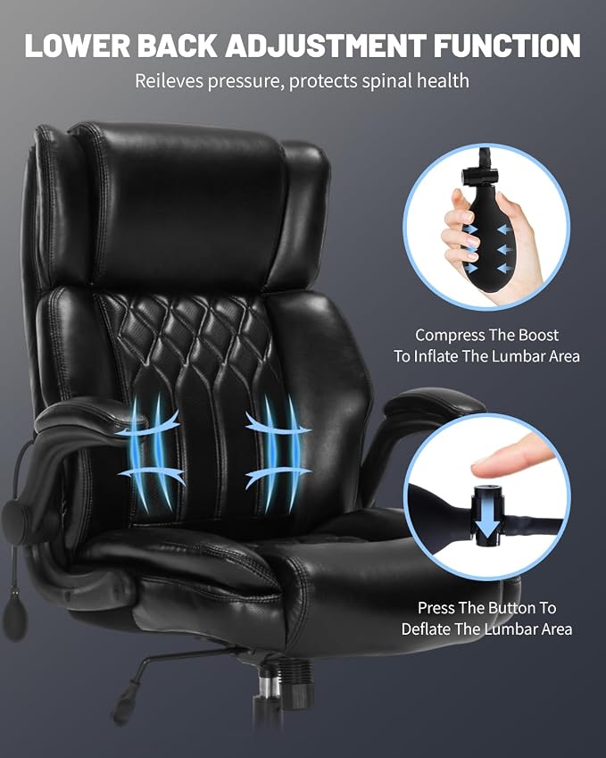 600LBS Large Heavy Duty Office Chair, Big and Tall Office Chair for Heavy People, Executive Desk Chair with Lumbar Support, Computer Desk Chairs with Flip Up Arm