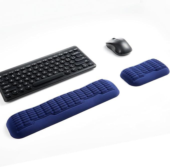 UnivoColors Compact-Sized Keyboard & Mouse Wrist Rest Set-Ergonomic 3.0 Upgrade with Wave Curve Support,Non-Slip Base,Perfect for Work & Gaming(Navy)