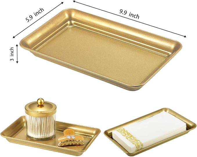 SheeChung Metal Vanity Tray, Bathroom Tray for Perfume Makeup Jewelry, Gold | Gold Farmhouse Vintage Bathroom Decor Accessories,Countertop Storage Organizer for Hand Towel Candle Skincare Soap, 9.9"x5.9"