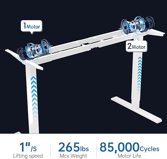 Dual Motor Standing Desk Frame, Electric Adjustable Legs, Workstation Desk Base, Sit stand desk frame, 3 Memory Height Settings, with Cable Management Tray, Headphone Hook