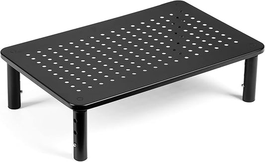 LOTEYIKE Monitor Riser Desktop Stand, Flat Screen TV Monitor Stand Riser, Sturdy Metal Laptop Computer Monitor Stand Shelf for Printer, iMac, 3 Height Adjustable PC Stand with Mesh Platform