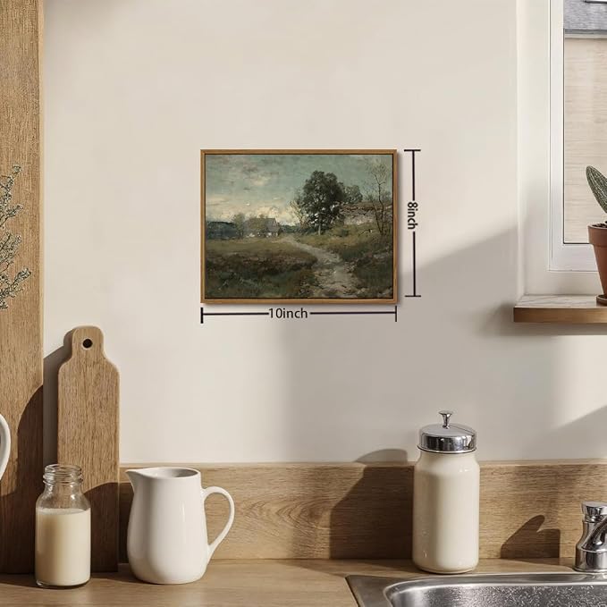 OIQArtOIQ Framed Vintage Landscape Wall Art French Country Cottage Natural Scenery Oil Painting Canvas Prints Farmhouse Decor Aesthetic Pictures for Kitchen Bedroom Living Room Bathroom