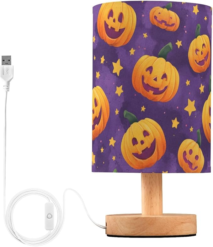Dussdil Halloween Evil Pumpkins Table Lamp Bedroom Bedside Night Reading Desk Lamps Cylinder Nightstand Sleeping Light Lamp for Kids Living Room Office Decor