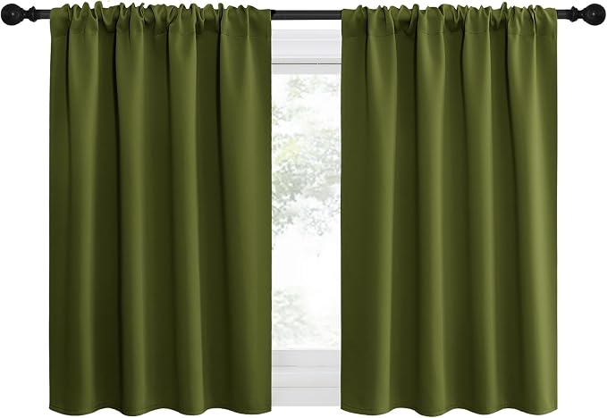 NICETOWN 2 Panels Blackout Curtains, Rod Pocket Thermal Insulated Drapes for Kitchen, Heavy Duty Small Window Treatment for Dorm Room, Studio Apartment, Basement (Olive Green, W42 x L30)