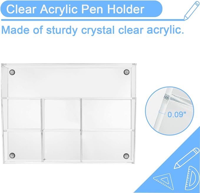 VITVITI Acrylic Desk Organizer, 7 Compartments Clear Pen Pencil Holder | Desktop Stationery Organizer, Office Pen Pencil Storage, Back to School, Home Art Supplies