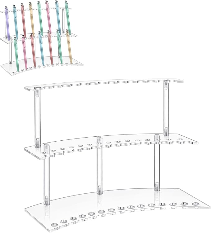 Zourane Acrylic Pen Display Stand, 2-Tier 30 Slot 1.3cm Wide Pen Holder Organizer for Fountain Pens, Makeup Brushes, Art Supplies | for Office, Home, Classroom, Craft Fairs