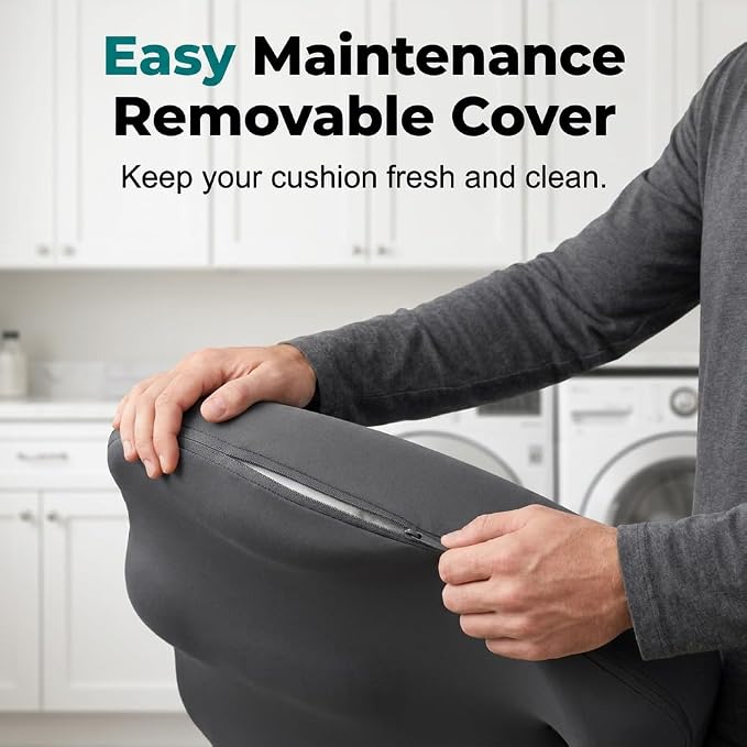 ROWPOZ Ergonomic Memory Foam Seat Cushion with Lumbar Support | Breathable Car and Office Chair Cushion with L-Shaped Cutout for Long Drives, Office and Home